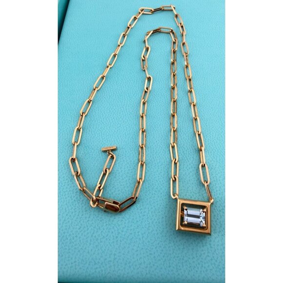 RARE Tiffany & Co. Aquamarine Jewel Box Necklace 17.75" 18k Yellow Gold - Picture 3 of 13